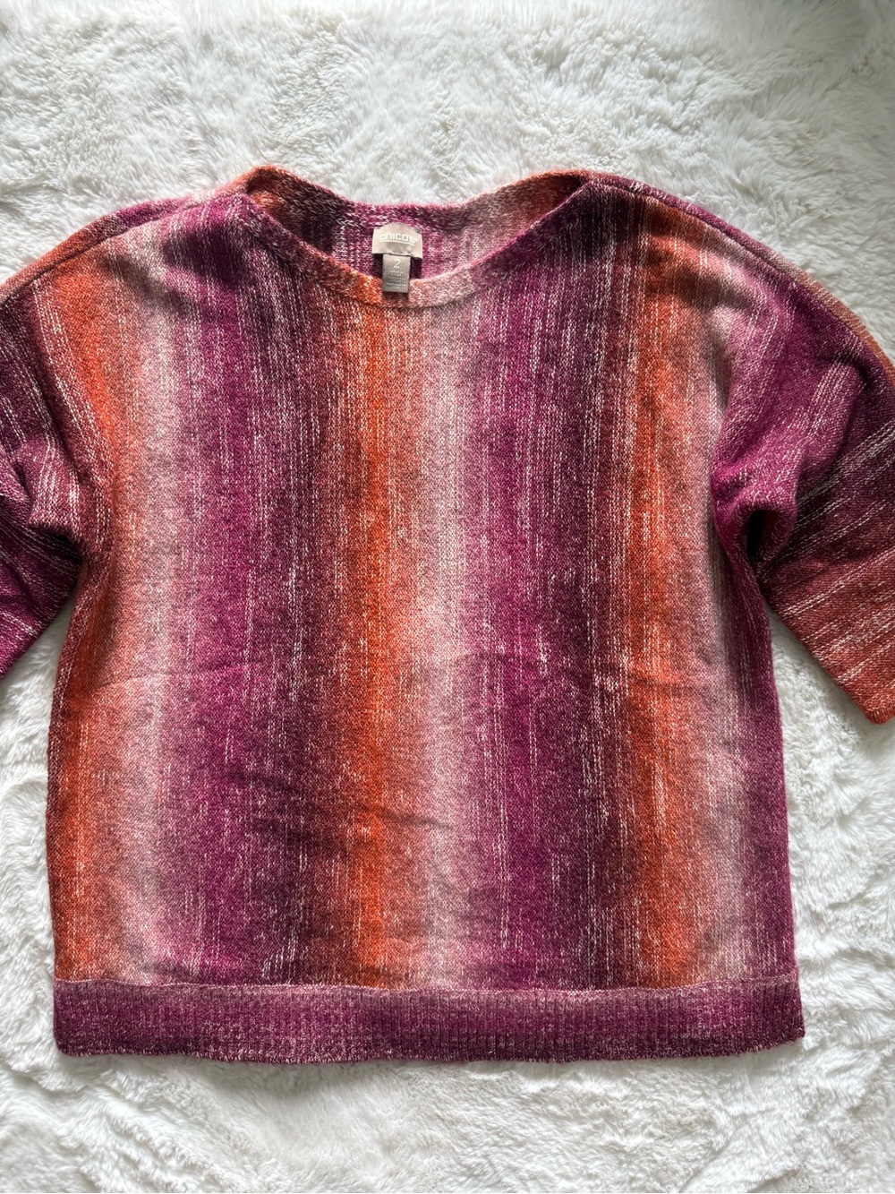 Chicos Ombré Striped Dolman Sleeve Sweater in Berry & Rust